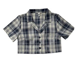 Full Tilt Cropped Plaid Button-Up Top • XS • Short Sleeve